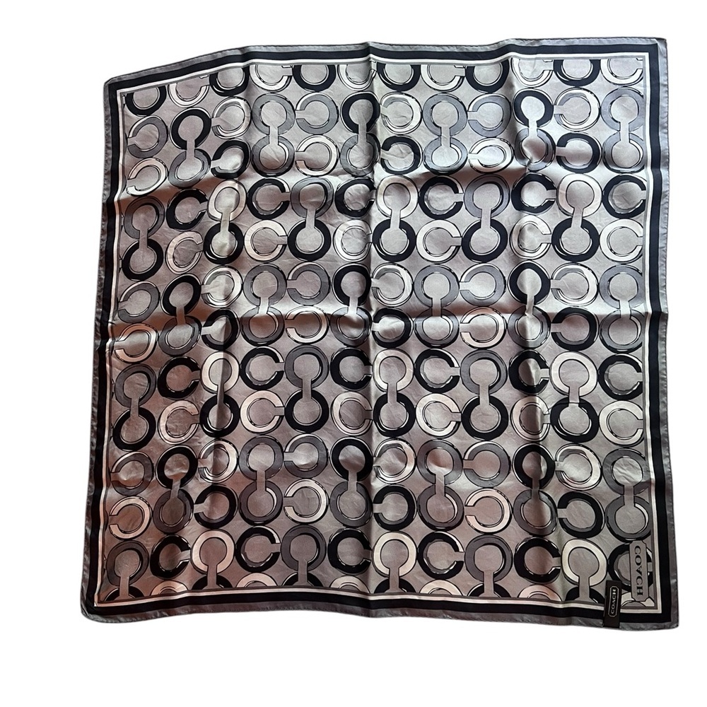 Coach Black and Gray Patterned vintage silk scarf - Picture 2 of 5